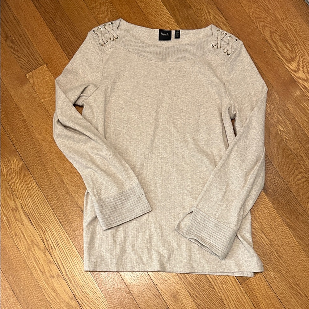 Rafaella Tan Lace-Up Shoulder Sweater